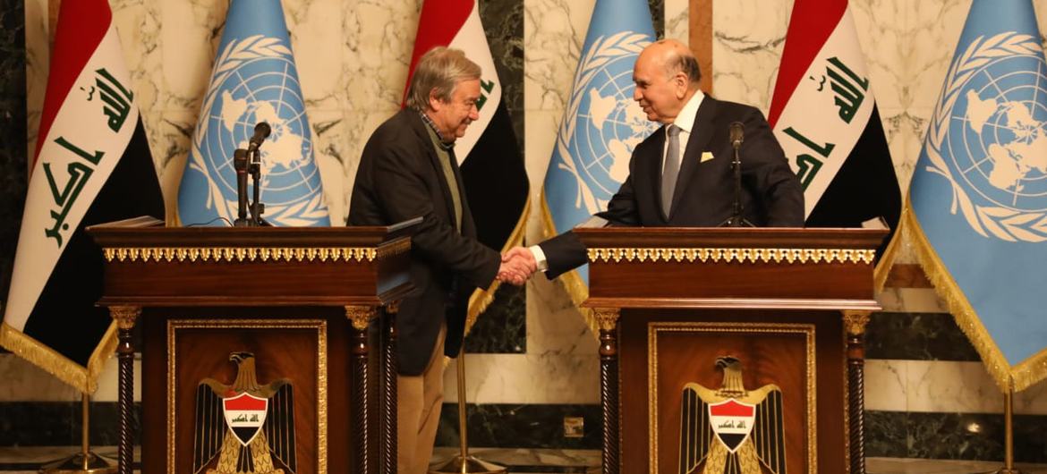 الأمين العام للامم المتحده يصل إلى العراق قبل توجهه إلى قطر